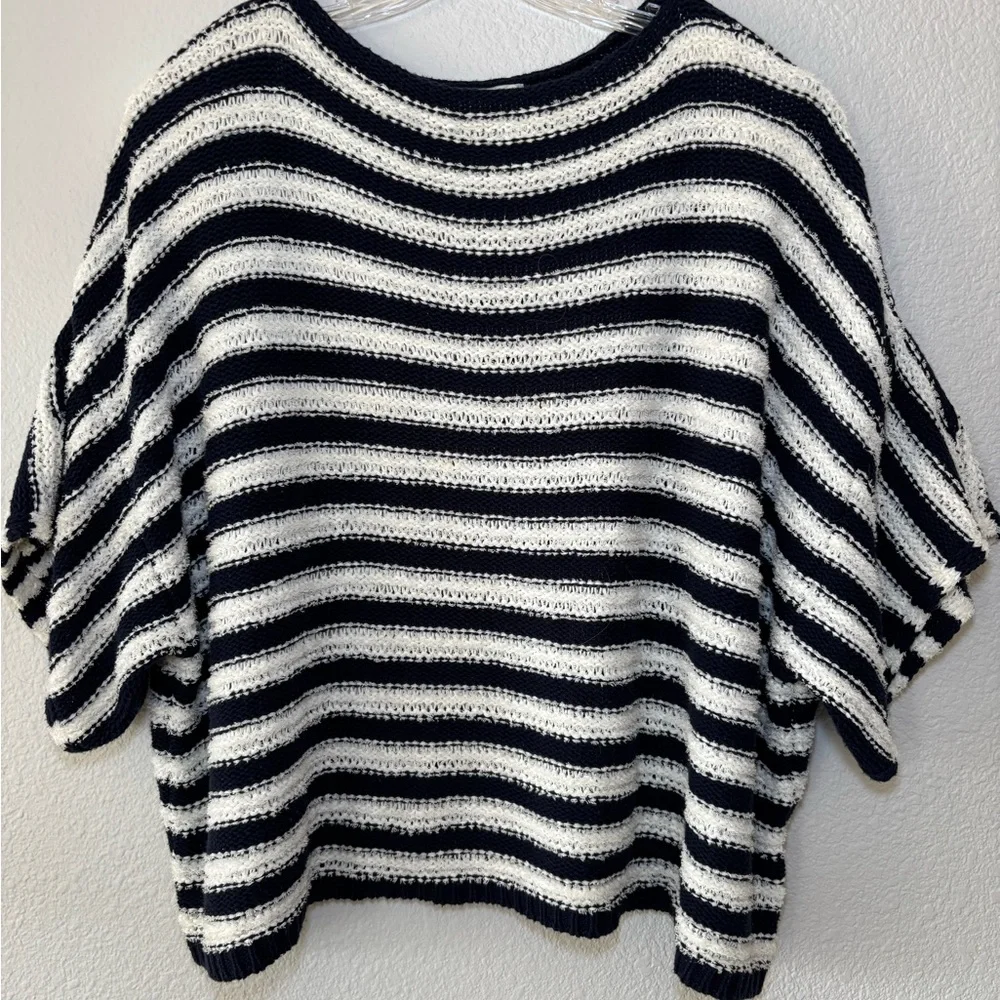 Anthropologie Evie Poncho Sweater Large Striped Relaxed Oversize Short Sleeve - Picture 2 of 9